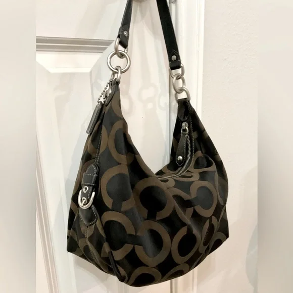 Coach Madison Op Art Satin Hailey Brown Shoulder Bag 14337 - Picture 4 of 7